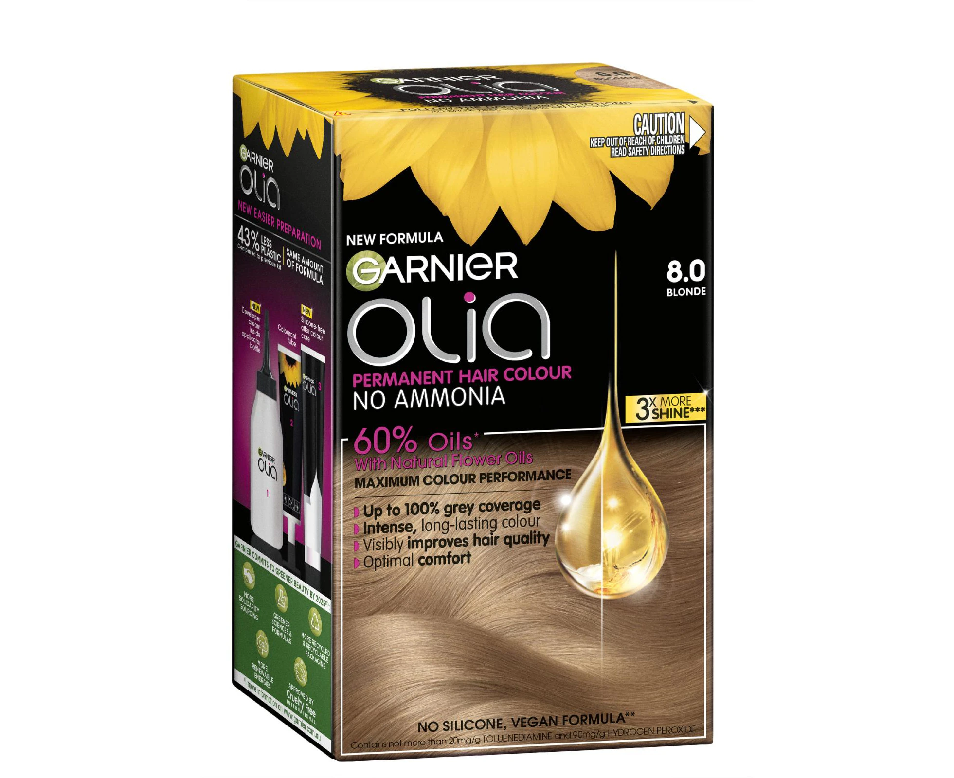 Garnier Olia 8.0 Blonde Permanent Hair Colour No Ammonia, 60% Oils