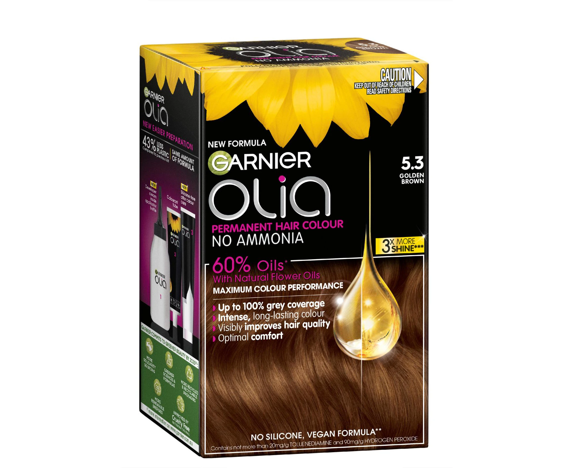 Garnier Olia 5.3  Golden Brown Permanent Hair Colour No Ammonia, 60% Oils