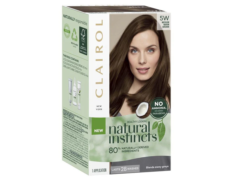 Clairol Natural Instincts Semi-Permanent Hair Color, 5w Medium Warm Brown