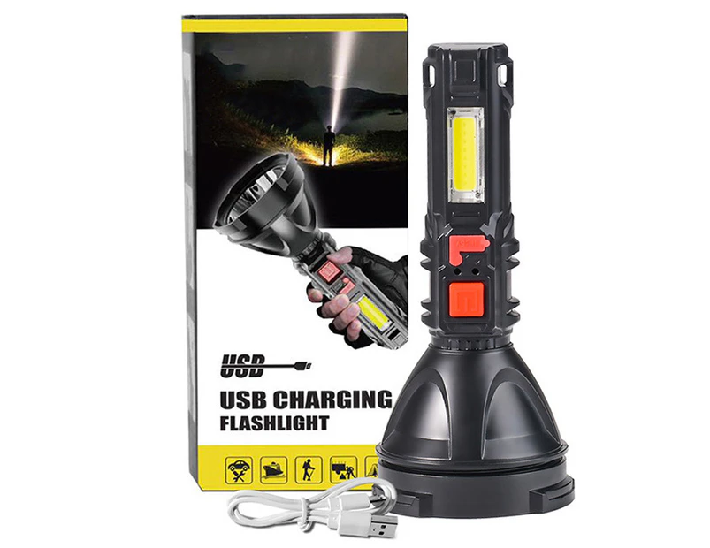 2000lm Long Shoot Strong OSL Flashlight with COB Sidelight USB Rechargeable Portable LED Torch Powerful Spotlight Come with 18650 Battery USB Cable