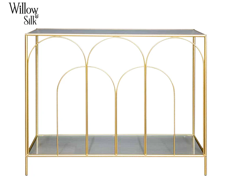 Willow & Silk 100x83cm Luxe Arch Mirrored Console Table - Distressed Gold