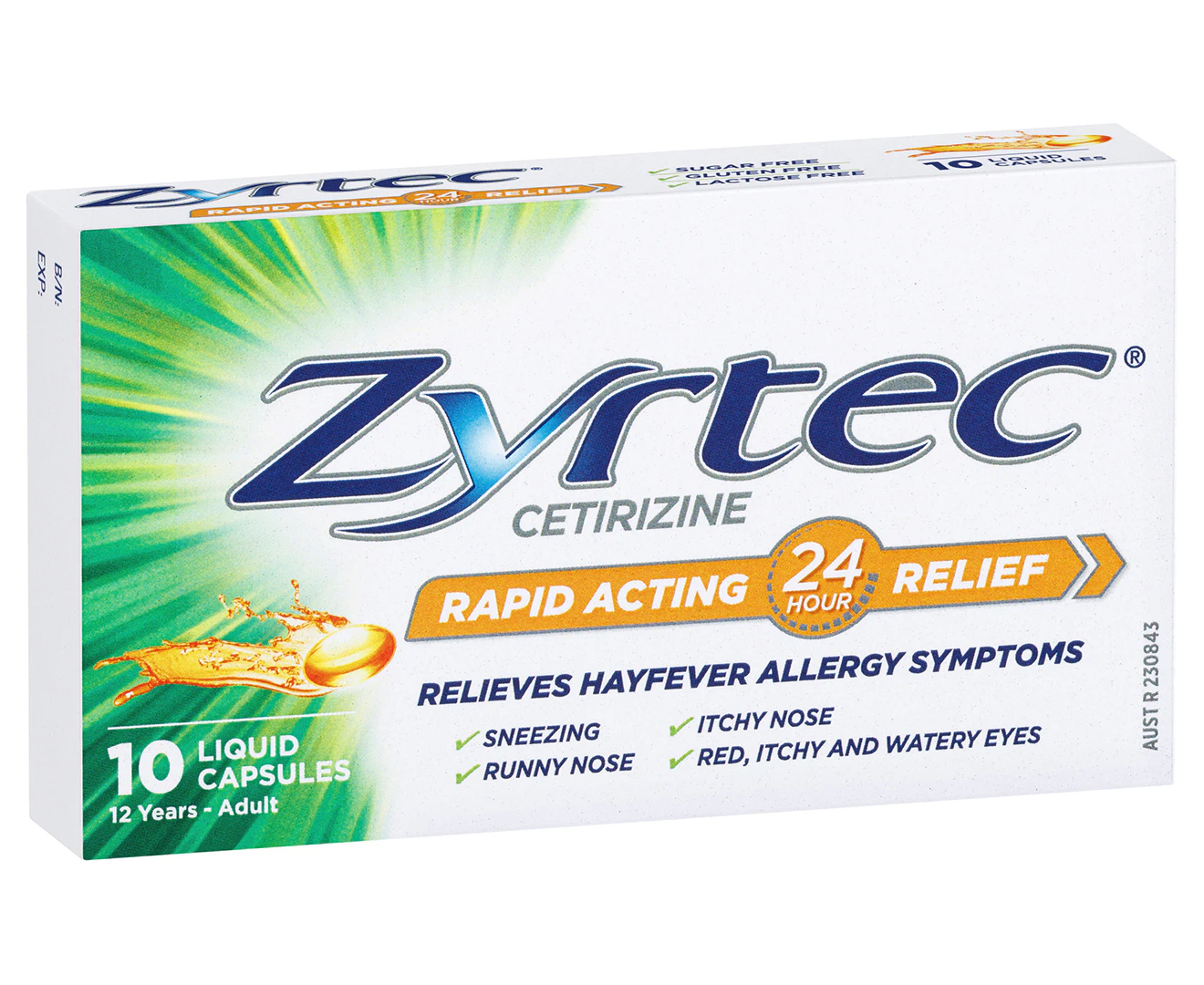 10 Pack Zyrtec Rapid Acting Hayfever Allergy Relief Antihistamine Liquid Capsules