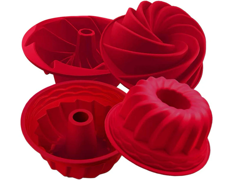 Cake Mould, Silicone Baking Molds 2-Pack,   Fluted Round Cake Pan, Non-Stick Cake Pan For Jello,Buntcake,Gelatin,Bread,Tube Bakeware Red