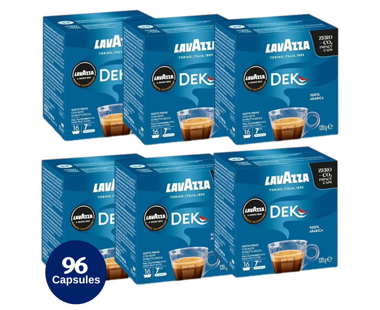 Lavazza A Modo Mio Dek Decaf Coffee Capsules Pack of 96 Pods Intensity 7 Decaff