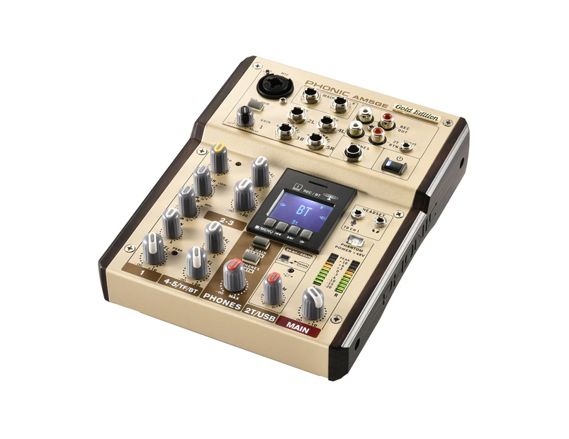 Phonic AM5GE Mixer 1-Mic/Line 2-Stereo Input Compact Mixer with Bluetooth, USB Interface and TF Recorder