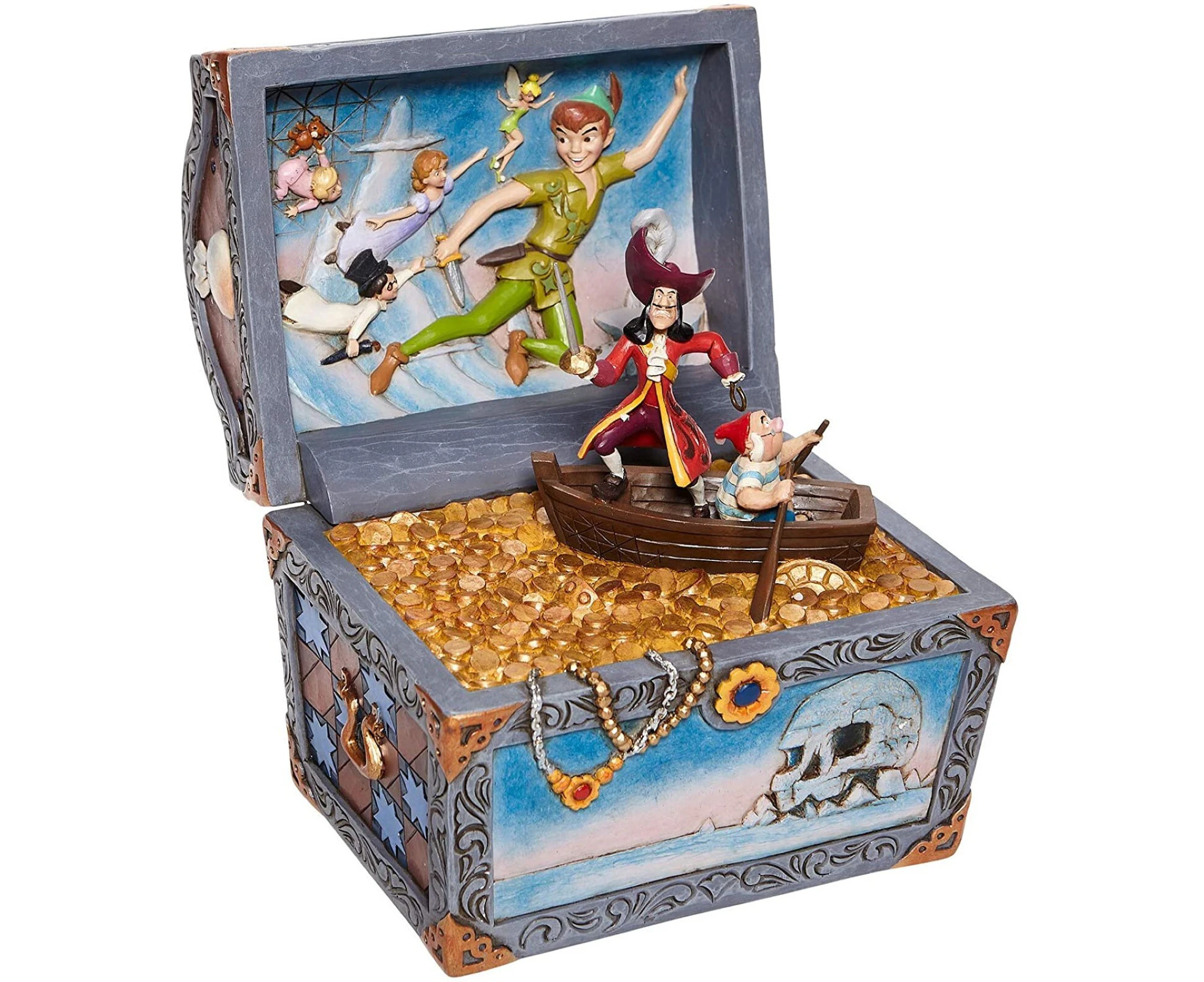 Jim Shore Disney Traditions - Peter Pan & Captain Hook Treasure Chest - Treasure-strewn Tableau