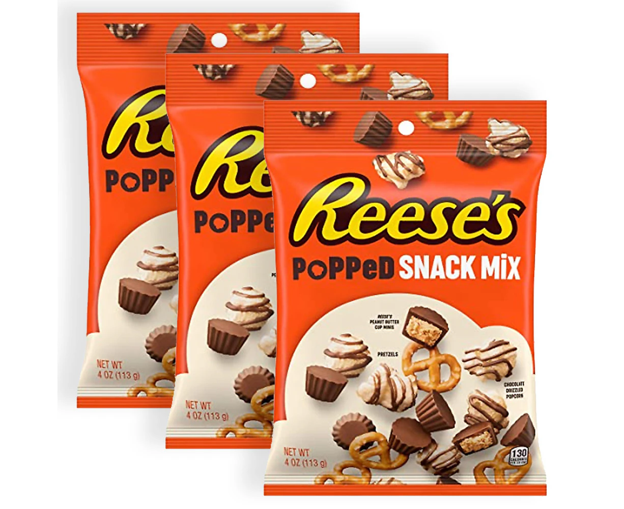 3x Reese's Popped Snack Mix Party Bag Chocolate Sweets/Treats/Confectionery 113g