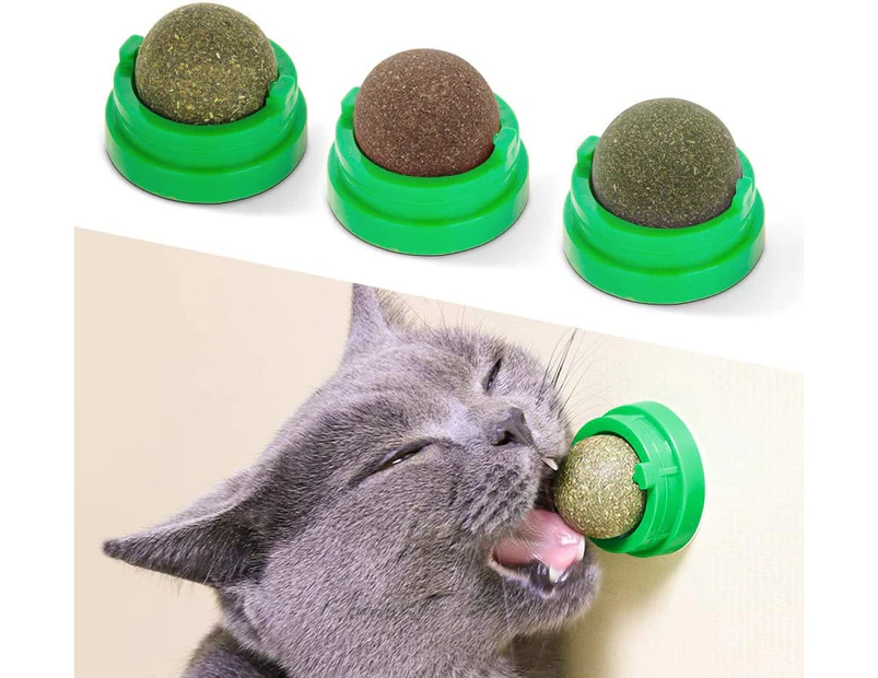 3 Balls Silvervine Catnip Cat Toy Edible Cat Licking Toy Healthy Kitten Chew Toy Teeth Cleaning Cat Toy Wall Mounted Cat Treats