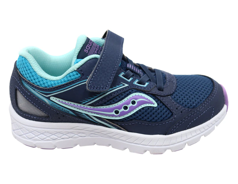 Saucony Kids Cohesion 14 Comfortable Adjustable Strap Athletic Shoes - Turquoise Purple