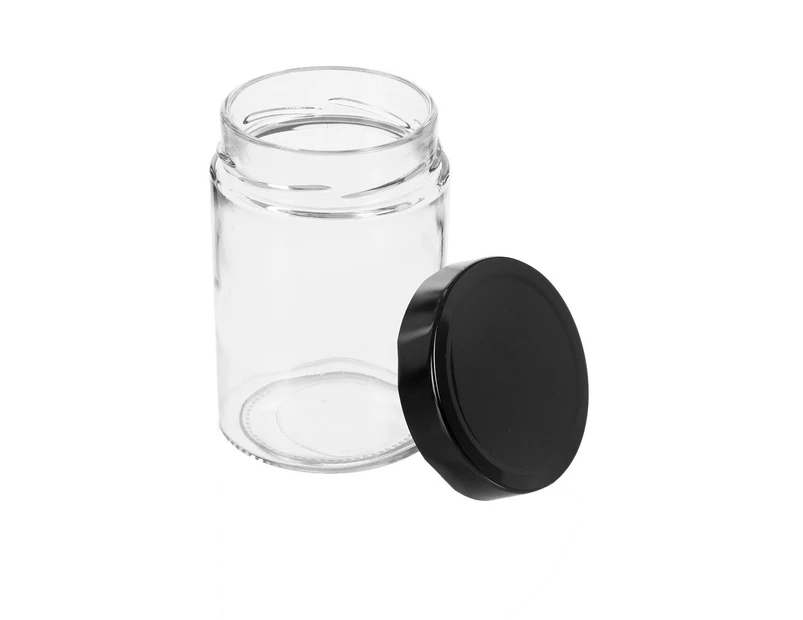 GLASS MASON JARS w/ BLACK LID [24 Pack] 570mL Storage Containers Wedding Favours Canning Conserve Preserving Honey Herbs Spice Jam Jars Party Shower