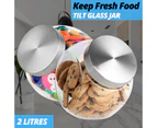 6 x GLASS COOKIE JARS STAINLESS STEEL LID 2000mL Food Storage Canister Container for Cookies, Candy, Dry Goods, Toiletries, Coins, Centerpieces
