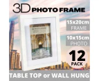 12 x WHITE 3D POSTER FRAME 15x20cm | 3D Picture Frame Photo Frames Display Case Frame Picture Frame Real Glass 3D Wall Decor DIY Frames