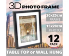 12 x BLACK 3D POSTER FRAME 20x25cm | 3D Picture Frame Photo Frames Display Case Frame Picture Frame Real Glass 3D Wall Decor DIY Frames