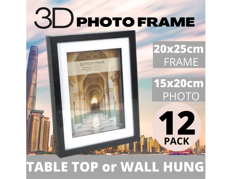 12 x BLACK 3D POSTER FRAME 20x25cm | 3D Picture Frame Photo Frames Display Case Frame Picture Frame Real Glass 3D Wall Decor DIY Frames