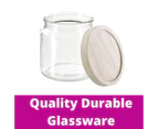 24 x GLASS JARS with WOOD LID 500mL |Kitchen Pantry Canister Container Storage Clear Glass Food Storage Containers Home Canisters with Airtight Lids
