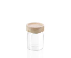 12 x MINI GLASS JARS WITH WOODEN LIDS 75mL | BEECH Spice Kitchen Food Canisters Clear Glass Food Storage Wedding Favours Home Canisters Airtight Lids