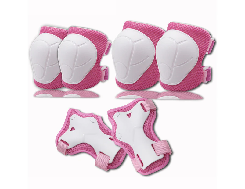 Protective Gear,Six-Piece Knee Pads And Elbow Pads - White Pinksix-Piece Children'S Roller Skating Protective Gear Set Sports
