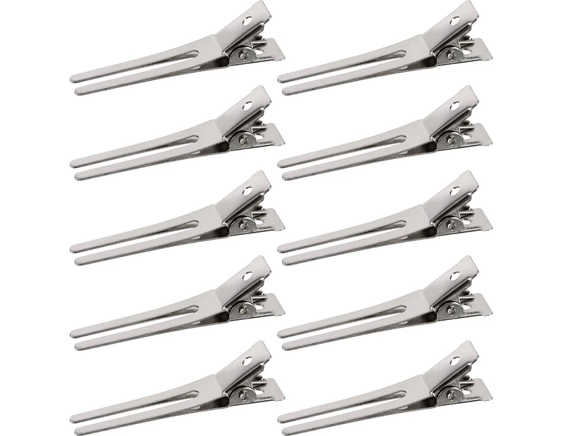 50Pcs Hairstyle Double Prong Pin Curl Setting Section Barrettes Metal Alligator Clips Silver Hairpins for Hair Extensions