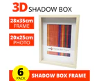 6 x NATURAL SHADOW BOX FRAME 28x35cm | Shadowbox Picture Frame Box Photo Display Case MDF with Glass Front and Ready to Hang 3D Picture Frame with Mat