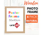 6 x NATURAL POSTER FRAME 30x40cm | Wall Mount Picture Frames for Prints & Photos with Real Glass Poster Back Loading Wall Art & Puzzle Frame