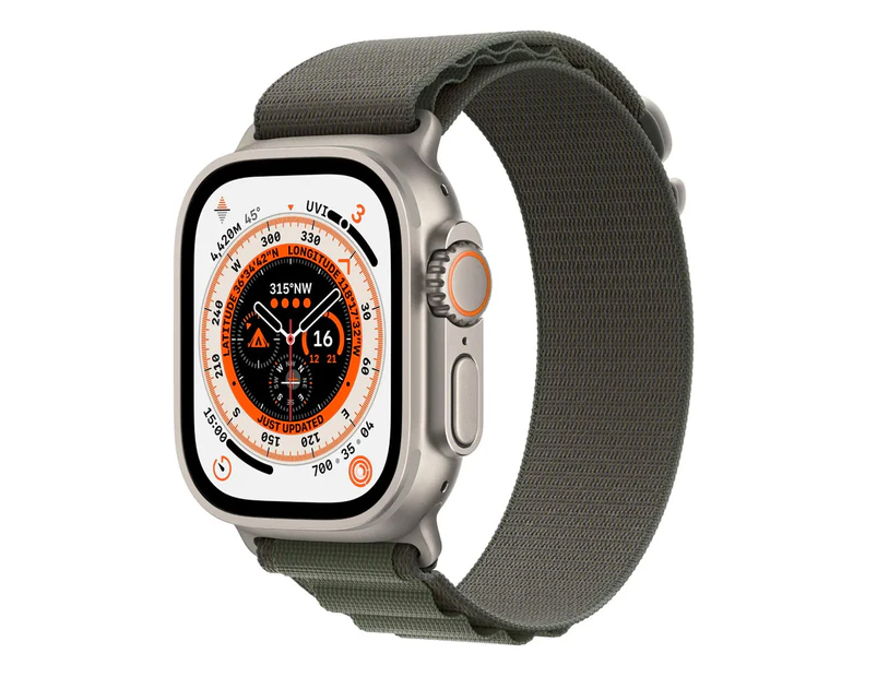 Apple Watch Ultra 49mm Titanium Case GPS + Cellular w/ Green Alpine Loop (Small)