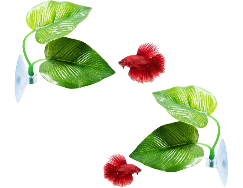 2pcs Fish Leaf Pad - Improves Betta's Health by Simulating The Natural Habitat（ Double Leaf Design, one Big and one Small ）