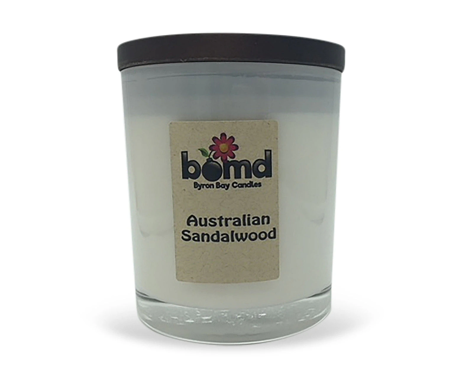 Australian Sandalwood 100% Soy Hand Poured Candle with Cotton Wick in Glass Jar Display