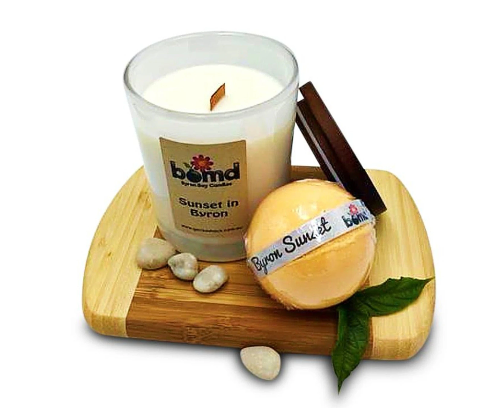 Sunset in Byron Bubble Bomb with Wooden Wick 100% Soy Candle Gift Set