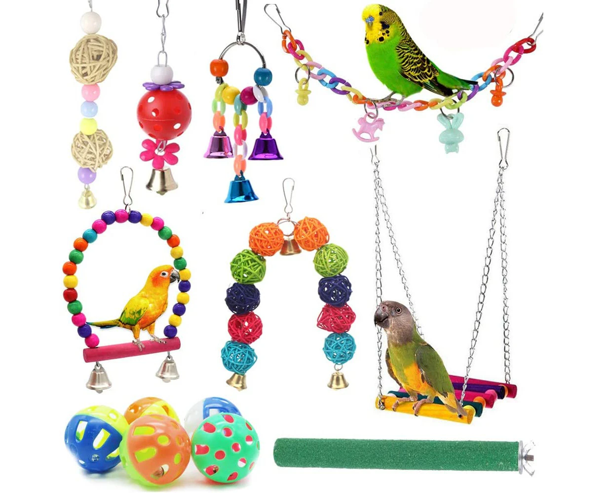 12 Packs Bird Toys Parrot Swing Toys - Chewing Hanging Bell Pet Birds Cage Toys Suitable for Small Parakeets,Love Birds, Cockatiels, Macaws, Finches