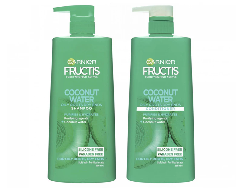 Garnier Fructis Coconut Water Oily Roots Dry Ends Shampoo & Conditioner 850mL