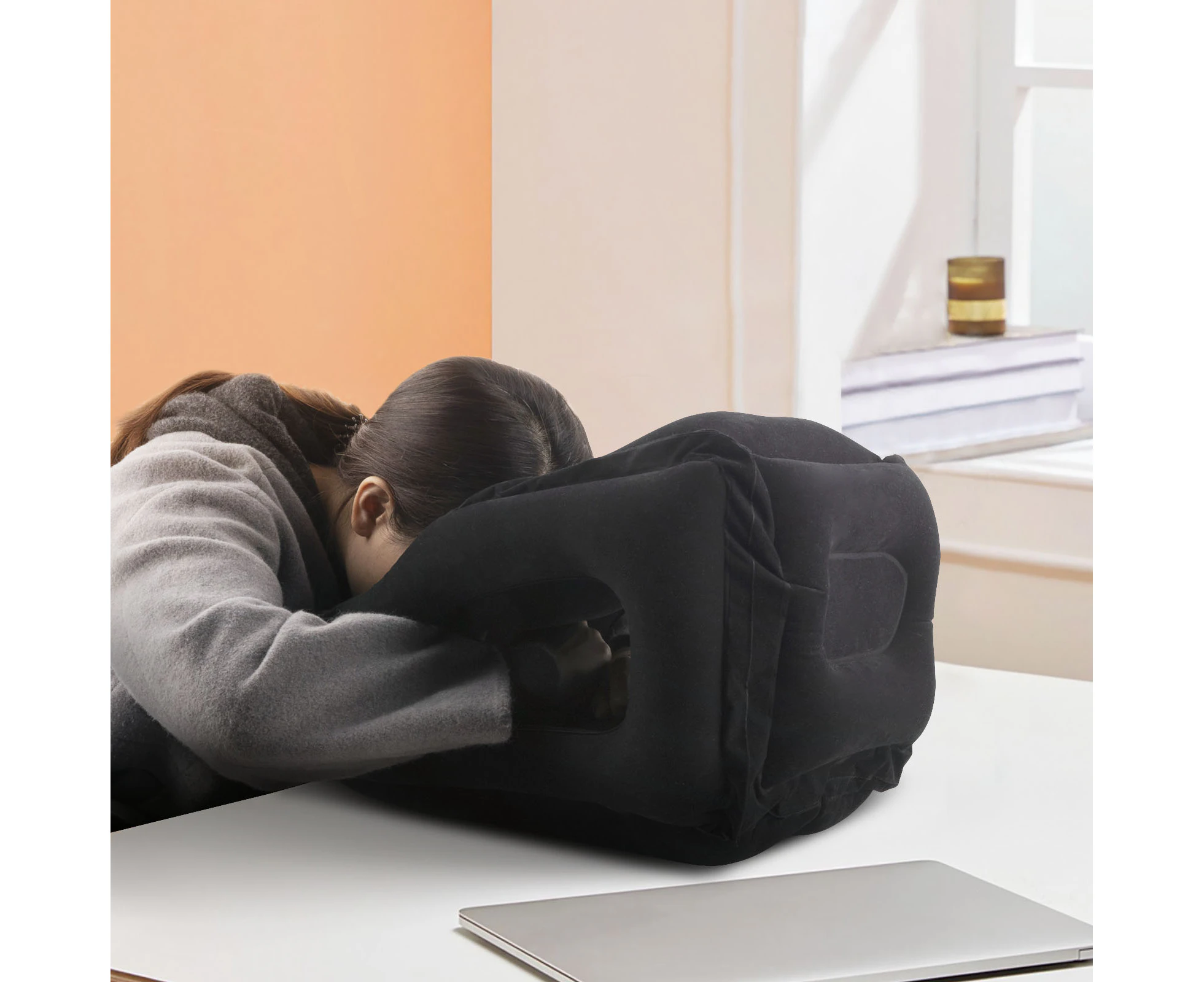 Black Portable Inflatable Travel Pillow Avoid Neck Head Shoulder Pain for Airplane Car Office