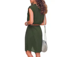 Azura Exchange Green Pockets Buttoned Sleeveless Shirt Dress