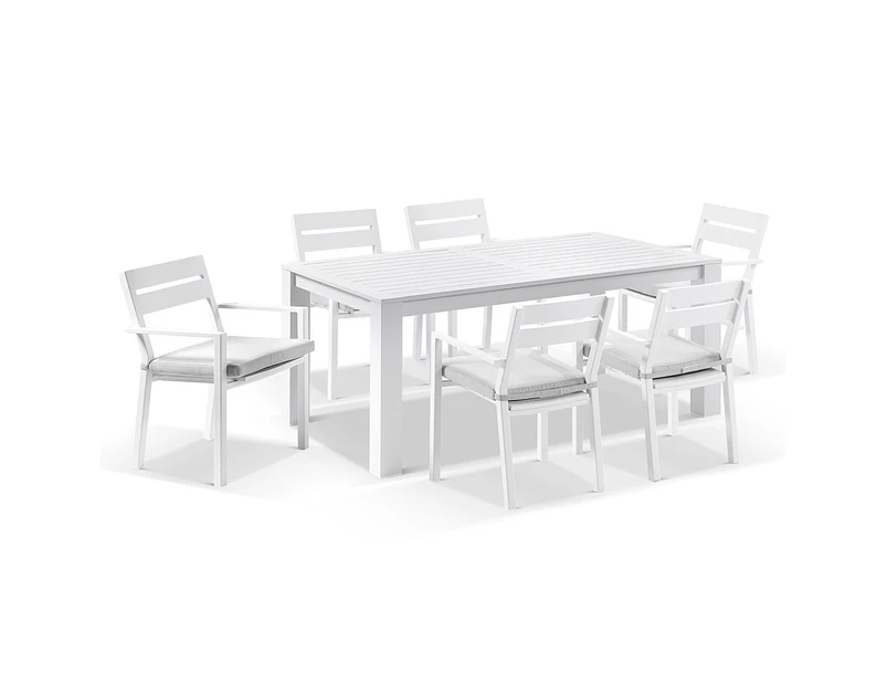 Outdoor Santorini 6 Seater Outdoor Rectangle Aluminium Dining Table And Chairs Setting - Outdoor Aluminium Dining Settings - White