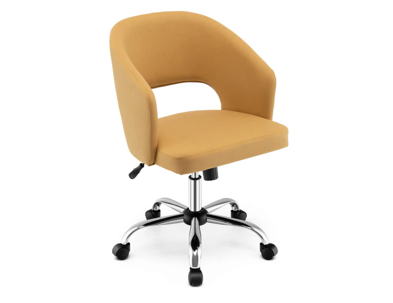 Giantex Modern Rolling Office Chair Height Adjustable Leisure Chair Swivel Upholstered Chair Hollow Out Back, Yellow