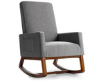 Giantex Modern Rocking Chair Upholstered Fabric Armchair w/ Rubber Wood Base Mid-Century Leisure Recliner Grey