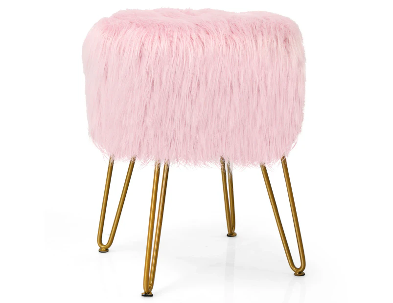 Giantex Furry Ottoman Faux Fur Vanity Stool Chair Padded Seat for Living Room Dressing Room Bedroom, Pink