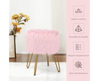 Giantex Furry Ottoman Faux Fur Vanity Stool Chair Padded Seat for Living Room Dressing Room Bedroom, Pink