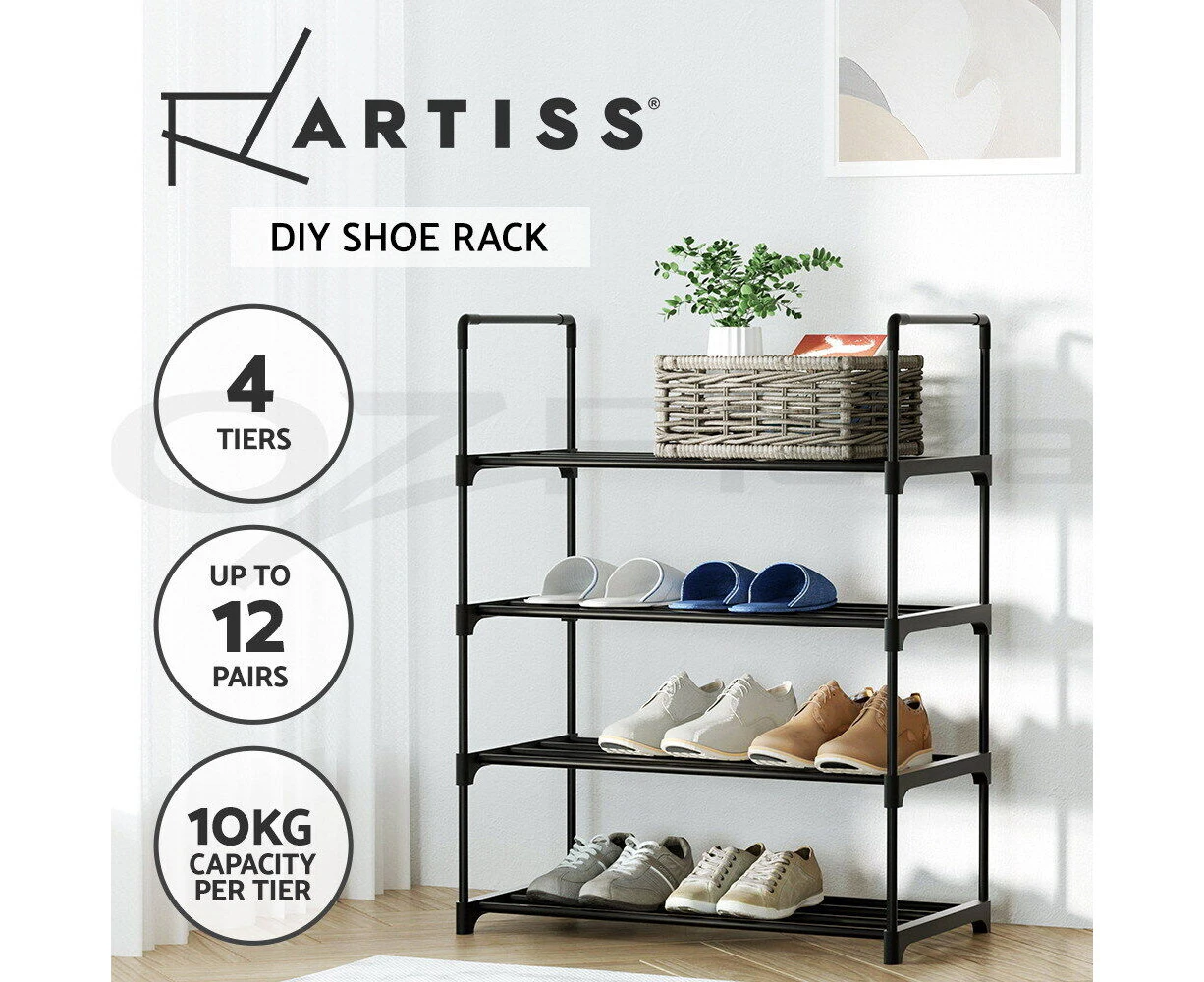 Artiss Shoe Rack Stackable 4 Tiers 80cm Shoes Shelves Storage Stand Black