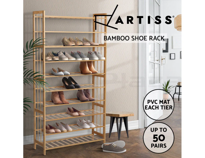 Artiss 10-Tier Bamboo Shoe Rack Cabinet Wooden Shelf Stand Storage Organiser