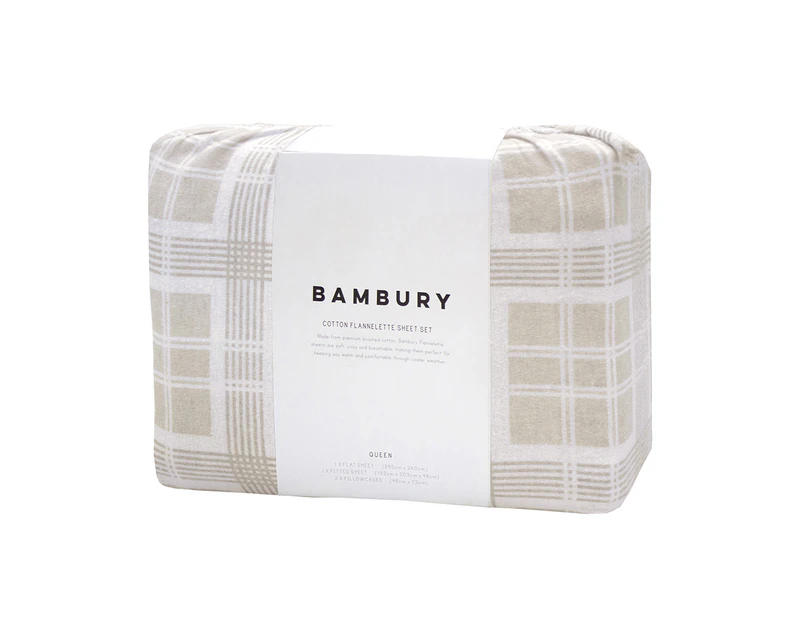 Bambury Enid Flannelette Sheet Set Home Bedding w/Pillowcase Cotton