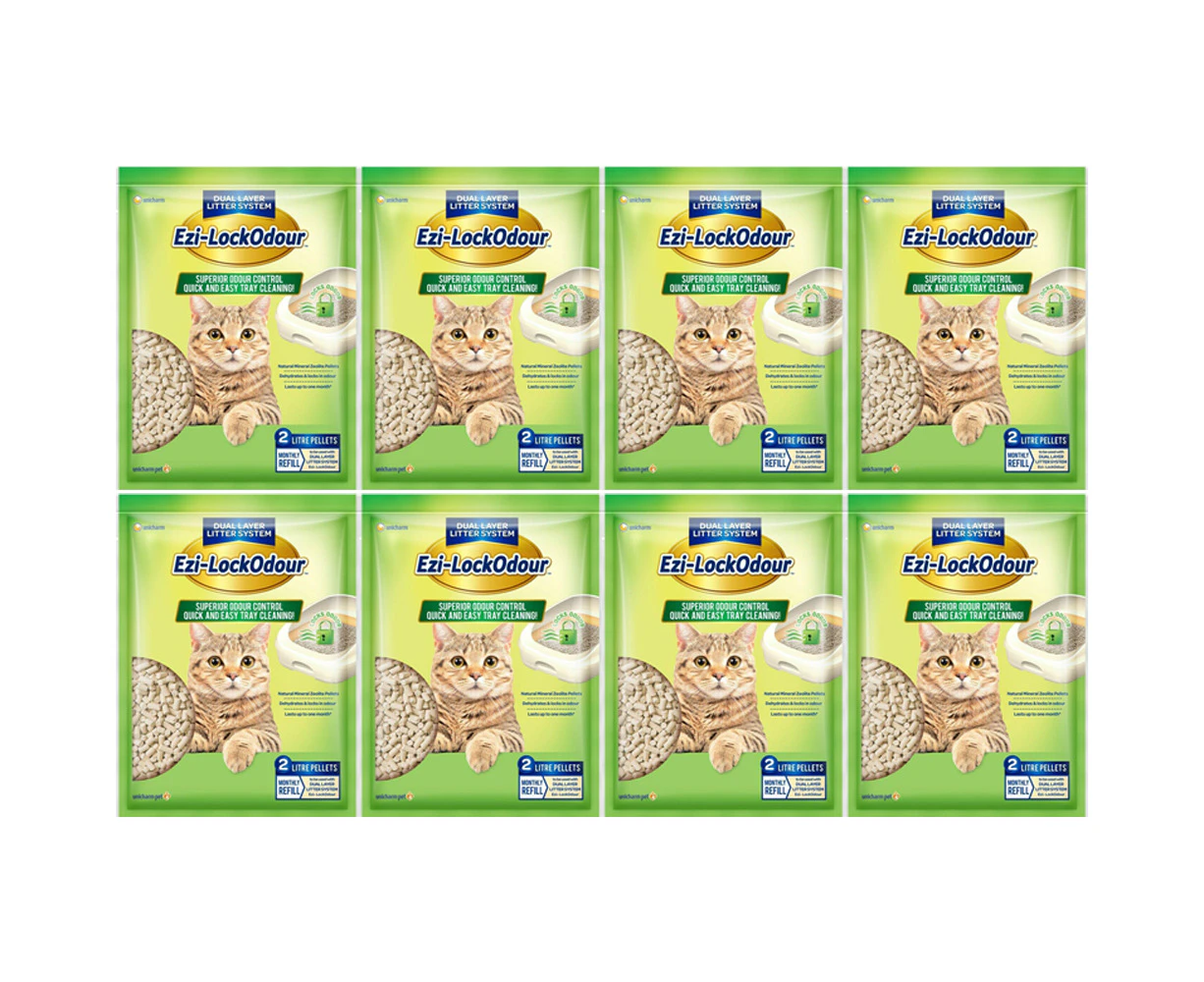 8 x Ezi Lockodour Natural Mineral Zeolite Cat Litter Pellets 2L BULK PACK