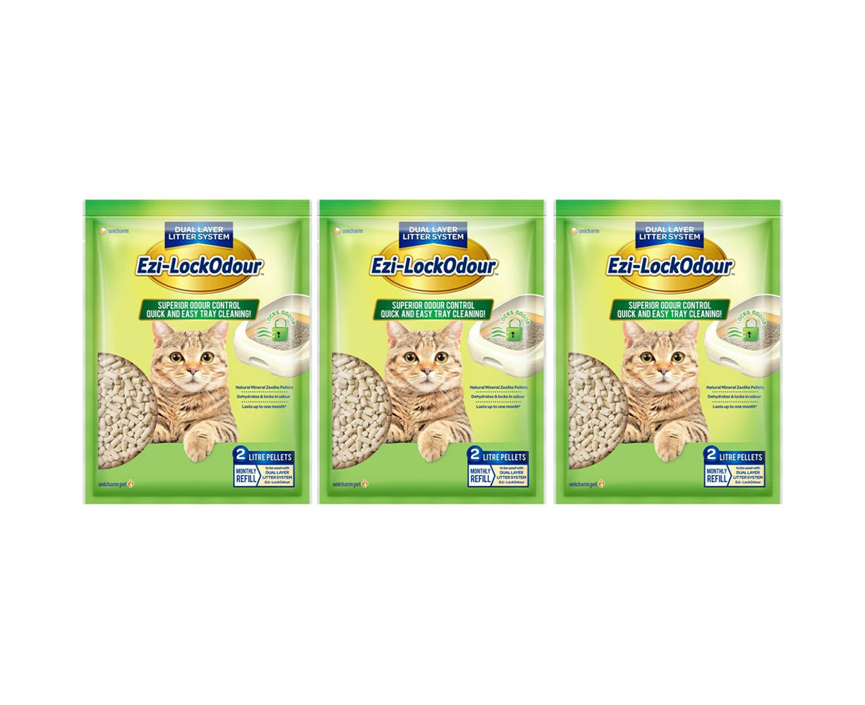 3 x Ezi Lockodour Natural Mineral Zeolite Cat Litter Pellets 2L