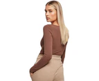 Womens Organic Long Sleeve Bodysuit - Bark