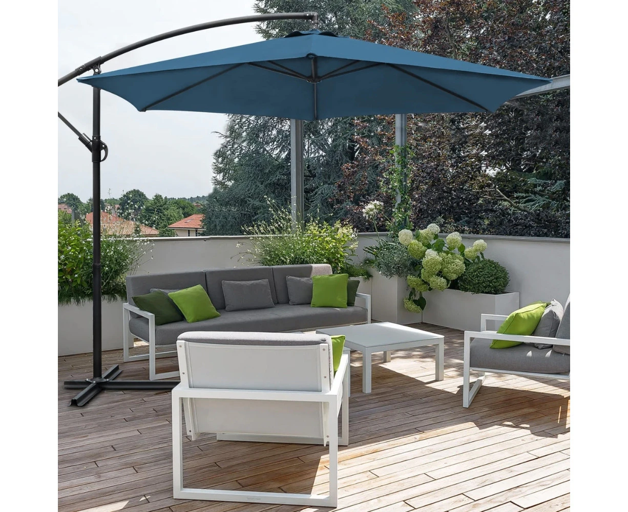 Oasis Outdoor Umbrella 3.5m Cantilever Garden Parasol Aluminium Stand - Blue