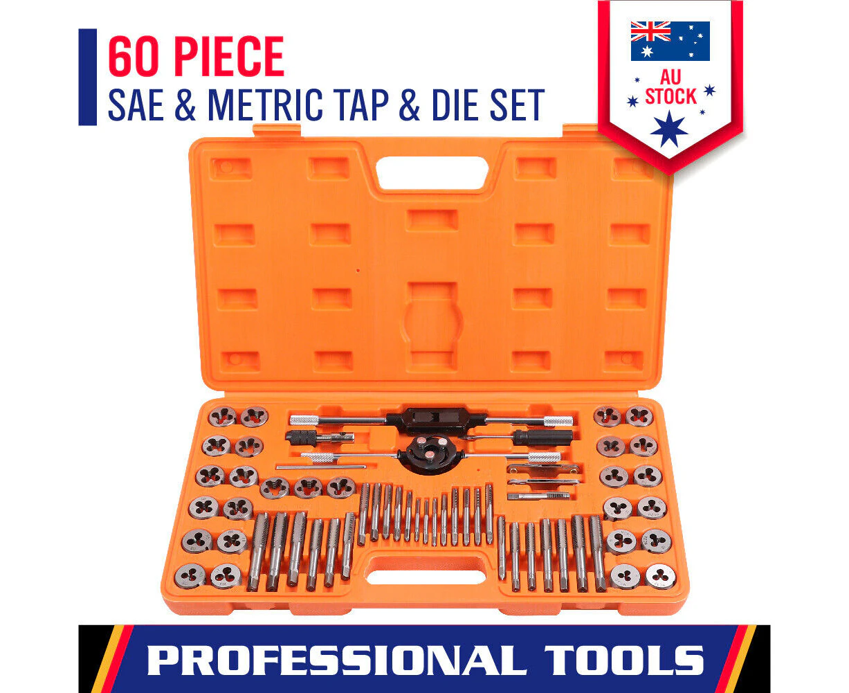 60Pc Tap And Die Set Metric Imperial Screw Screwdriver Thread Drill Pitch Gauge