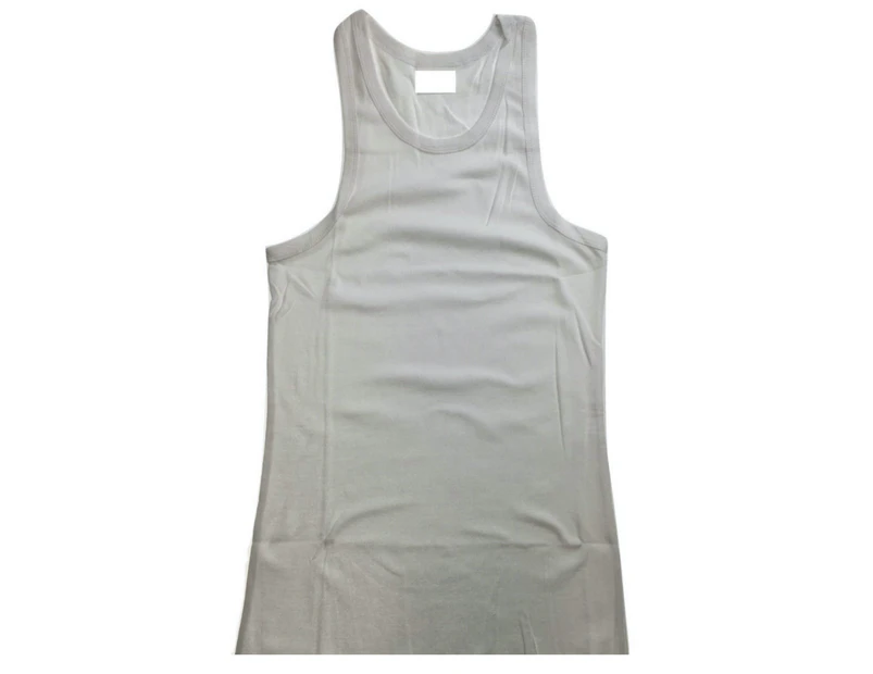 Men's PLAIN SINGLET 100% Cotton Blank Slim Tank Top Gym Basic Casual S-3XL - White