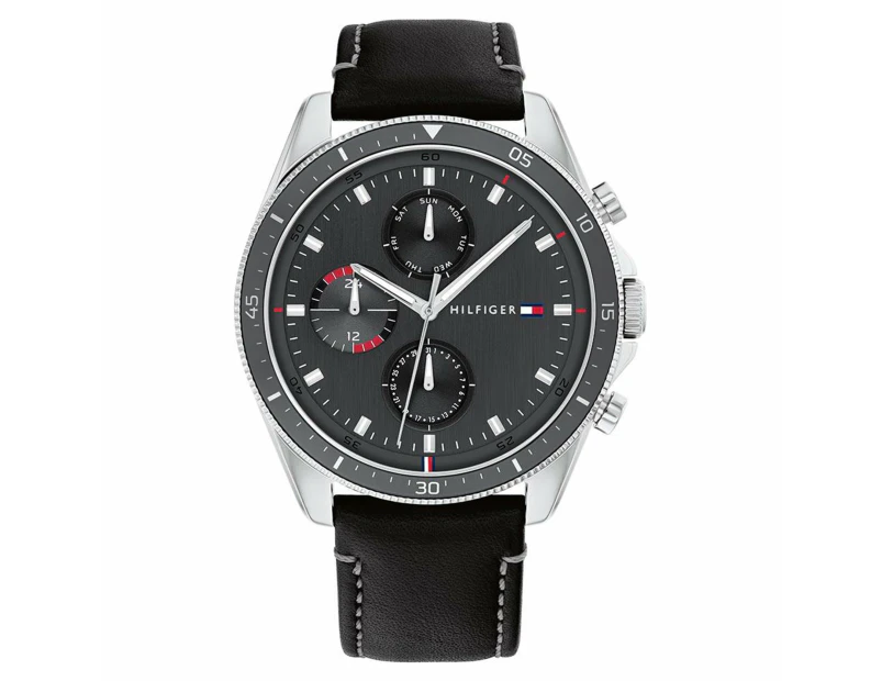 Tommy Hilfiger Black Leather Men's Multi-function Watch - 1791838