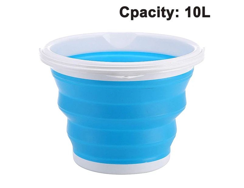 Collapsible Bucket with Handle Foldable Beach Toys Container, 10L Folding , Small Plastic Buckets - Blue