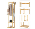High Strength Bamboo Enterway Hall Tree Coat Rack Stand with 2 Storage Shelves