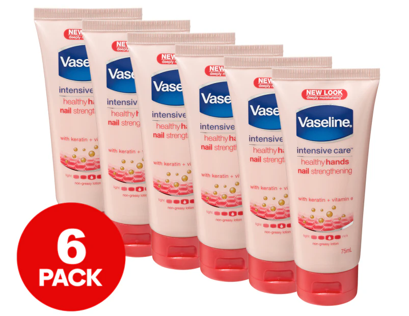 6 x Vaseline Intensive Care Healthy Hands & Nail Strengthening Lotion 75mL